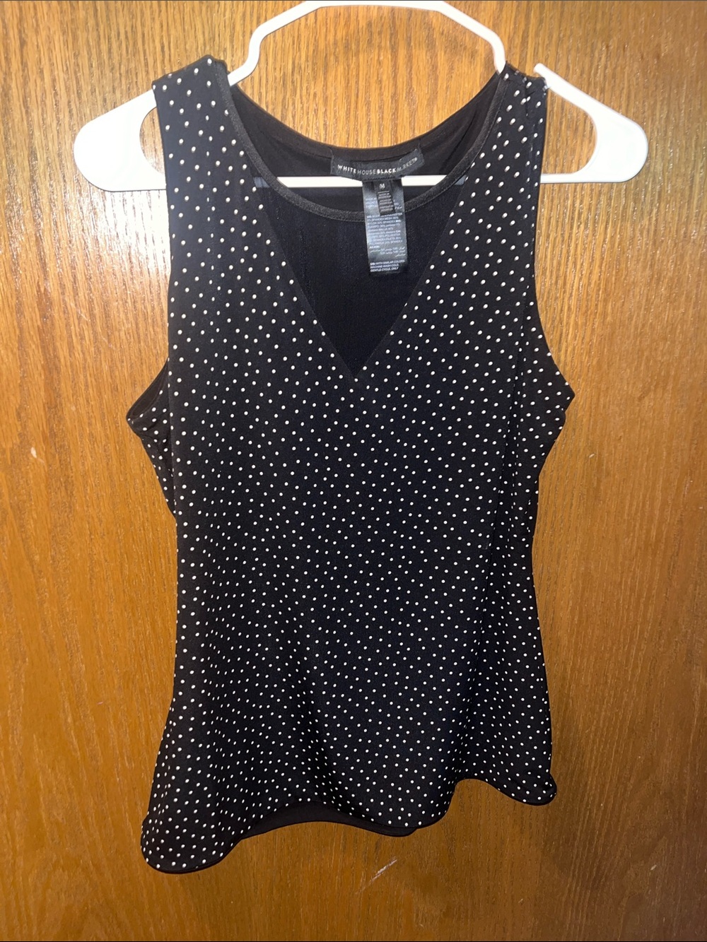White House Black Market Black White Polka Dot V-Neck Tank